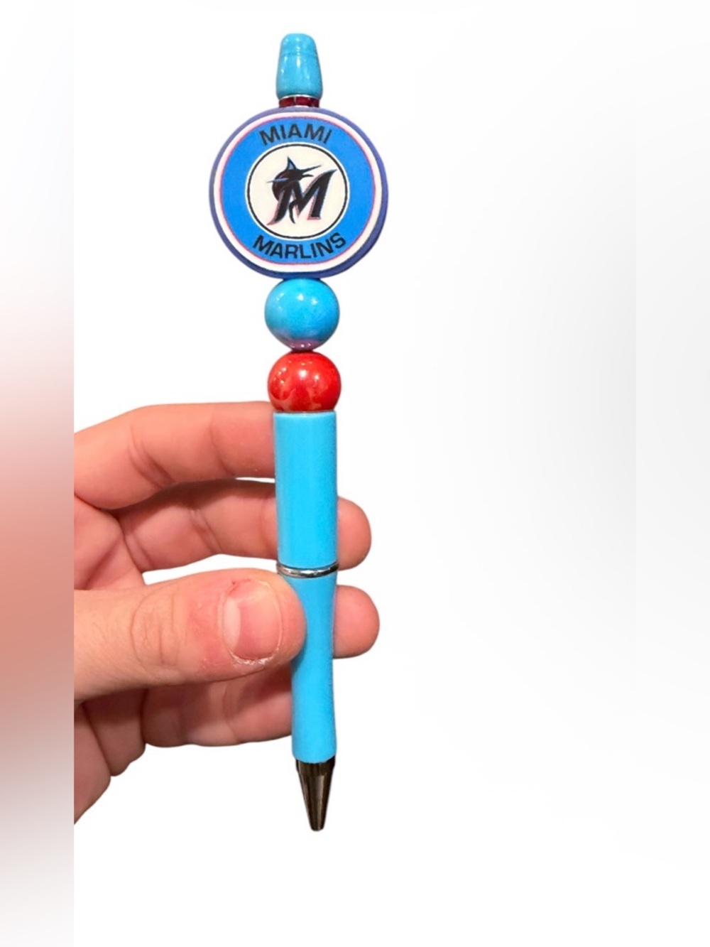 Miami Marlins Handmade Beaded Pen - Extra Pen Refill Included - N.D Creations